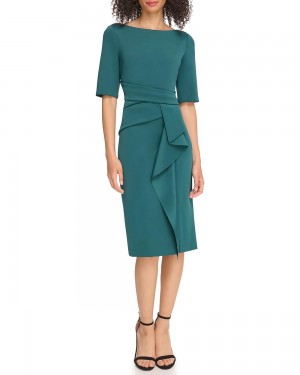 Vince Camuto Ruffled-Skirt Midi Šaty Damske Zelene | FYPT-12047