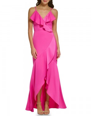 Vince Camuto Ruffled Asymmetrical Gown Maxi Šaty Damske Fuchsie Ruzove | QRGC-48061