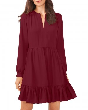 Vince Camuto Ruffled Long-Sleeve Maxi Šaty Damske Bordove | DEHF-20189