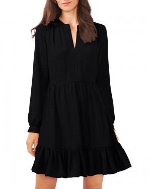 Vince Camuto Ruffled Long-Sleeve Maxi Šaty Damske Čierne | BEXT-16489