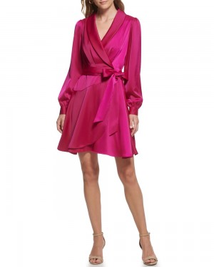 Vince Camuto Satin Faux-Wrap Saty Damske Fuchsie Ruzove | ZPKE-63784