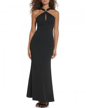 Vince Camuto Scarf-Detail Halter Gown Maxi Šaty Damske Čierne | XCDK-87096