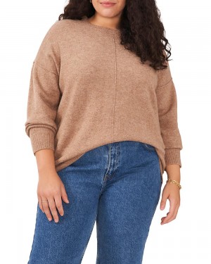 Vince Camuto Seamed Crewneck (Plus Size) Sveter Damske Hnede | ALCX-24869
