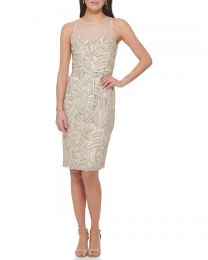 Vince Camuto Sequined Bez Rukavov Cocktail Saty Damske Biele | EJFX-63157