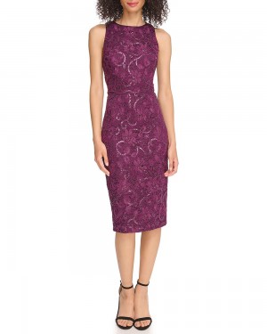 Vince Camuto Sequined Cipkovane Midi Šaty Damske Nachový | SOWC-36589