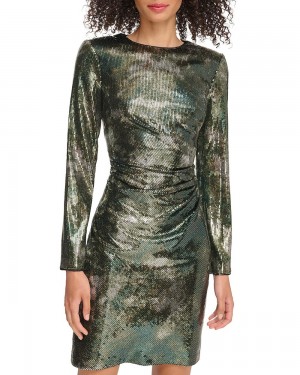 Vince Camuto Sequined Ruched Long-Sleeve Maxi Šaty Damske Zelene Olivovo Zelená | UKOY-08349
