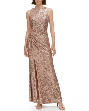 Vince Camuto Sequined Side-Twist Gown Maxi Šaty Damske Hnedožltý | JEUT-67204