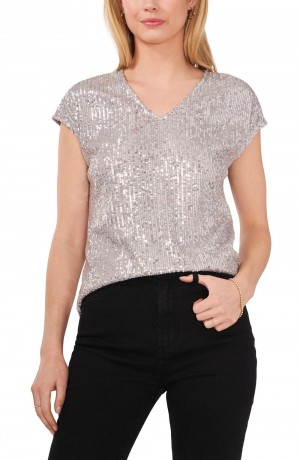 Vince Camuto Sequined V-Neck Bluzka Damske Strieborne | FRIV-38907