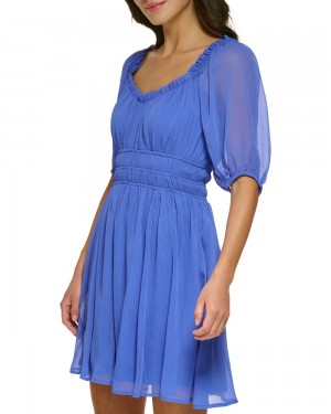 Vince Camuto Shirred Fit-And-Flare Mini Šaty Damske Modre | QWNP-69340