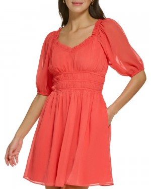 Vince Camuto Shirred Fit-And-Flare Mini Šaty Damske Červené | OGLY-16487