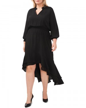 Vince Camuto Smocked-Pásom High-Low (Plus Size) Maxi Šaty Damske Čierne | AOKE-95218
