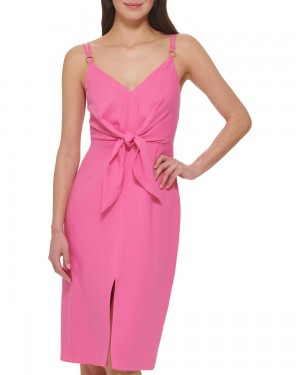 Vince Camuto Smocked Tie-Front Saty Damske Fuchsie Ruzove | XVHL-27109