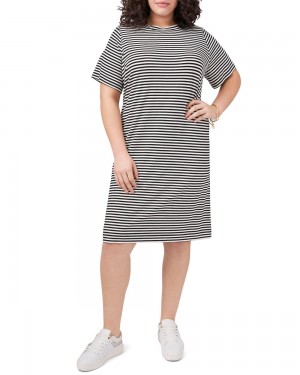 Vince Camuto Stripe-Print (Plus Size) Maxi Šaty Damske Biele | DIWZ-81735