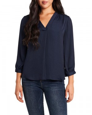 Vince Camuto Textured V-Neck Topy Damske Námornícka Modrá | RSEP-02561