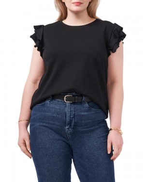 Vince Camuto Tiered Ruffle-Sleeve (Plus Size) Tricko Damske Čierne | TVOQ-14592