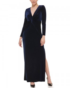 Vince Camuto Twist-Front Velvet Gown Maxi Šaty Damske Námornícka Modrá | YDOT-26790