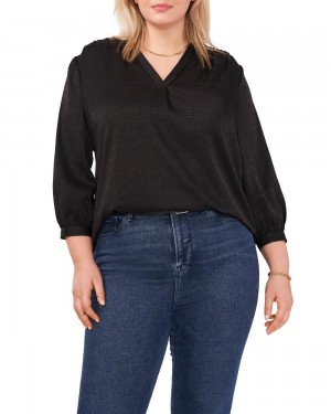 Vince Camuto V-Neck Inverted-Pleat (Plus Size) Bluzka Damske Čierne | UGYE-23548