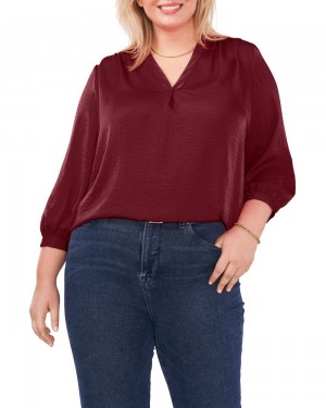 Vince Camuto V-Neck Inverted-Pleat (Plus Size) Bluzka Damske Bordove Tmavo | URDK-78916