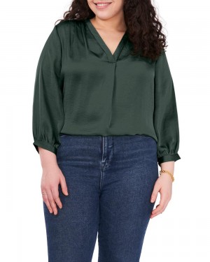 Vince Camuto V-Neck Inverted-Pleat (Plus Size) Bluzka Damske Zelene Tmavo | QGZO-25738