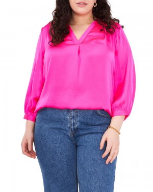 Vince Camuto V-Neck Inverted-Pleat (Plus Size) Bluzka Damske Ruzove | RBFA-05429