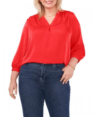 Vince Camuto V-Neck Inverted-Pleat (Plus Size) Bluzka Damske Červené | PLRU-91208