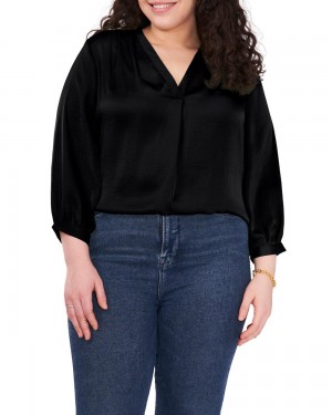 Vince Camuto V-Neck Inverted-Pleat (Plus Size) Bluzka Damske Čierne | NSGX-29748