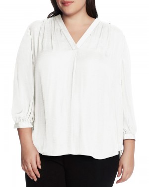 Vince Camuto V-Neck Inverted-Pleat (Plus Size) Bluzka Damske Biele | UVEO-25607