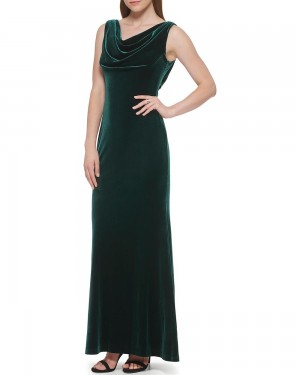 Vince Camuto Velvet Cowl-Neck Gown Maxi Šaty Damske Zelene | YGOQ-85261