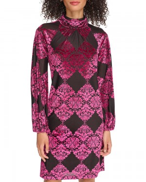 Vince Camuto Velvet Devore Roll-Neck Saty Damske Bordove | LZMB-28306