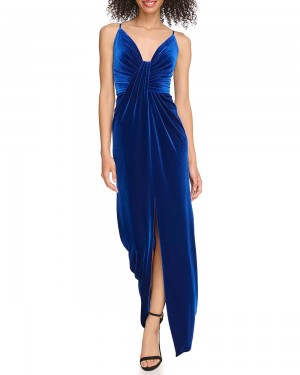 Vince Camuto Velvet Drape-Detail Gown Maxi Šaty Damske Modre | DOUP-15846