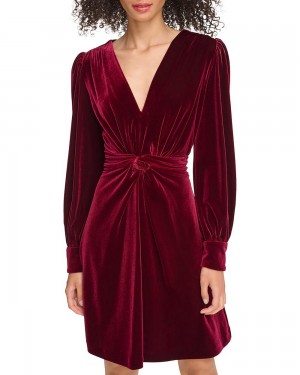 Vince Camuto Velvet Twist-Front Saty Damske Bordove | WXLD-35408
