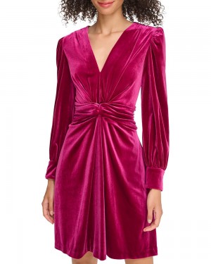 Vince Camuto Velvet Twist-Front Saty Damske Fuchsie Ruzove | EYJA-32198
