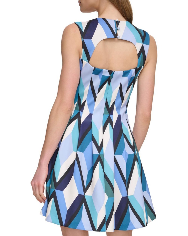 Vince Camuto Abstract Chevron-Print Fit-And-Flare Mini Šaty Damske Modre | VQHI-34807