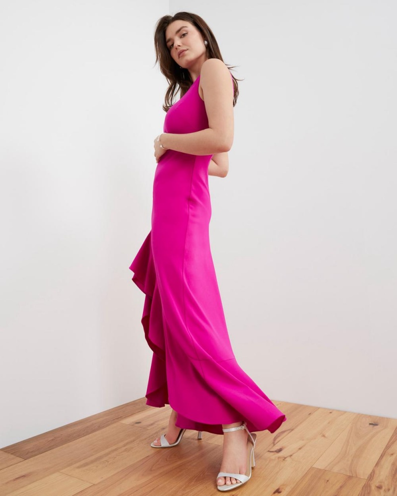 Vince Camuto Asymmetrical Ruffle-Hem Gown Maxi Šaty Damske Fuchsie Ruzove | QVLN-02543