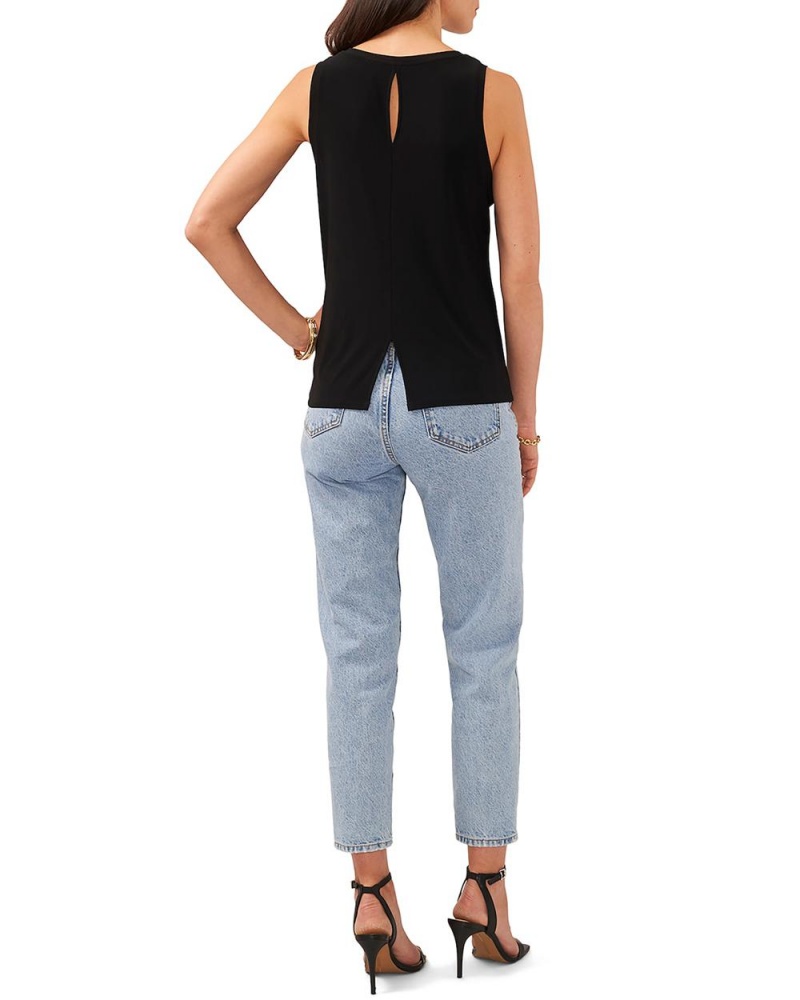 Vince Camuto Bez Rukavov Banded-Trim Keyhole Topy Damske Čierne | UJAE-45270