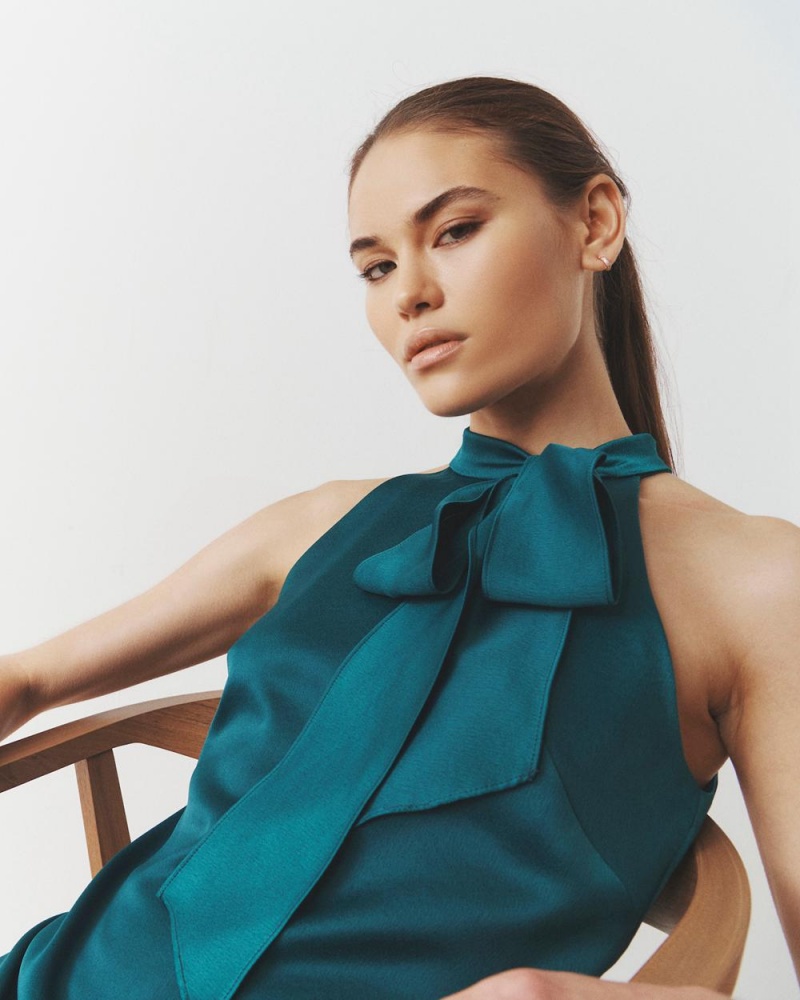 Vince Camuto Bow-Neck Mini Šaty Damske Zelene | TBYR-28403