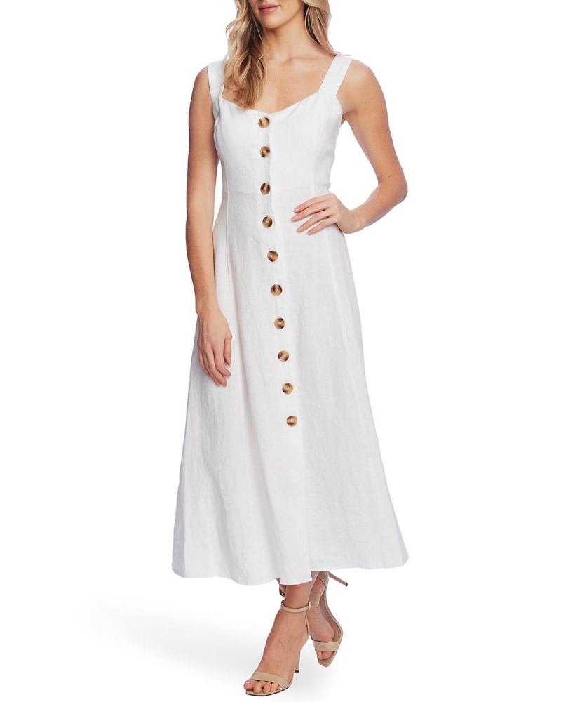Vince Camuto Button-Front Midi Šaty Damske Biele | KOCV-76298