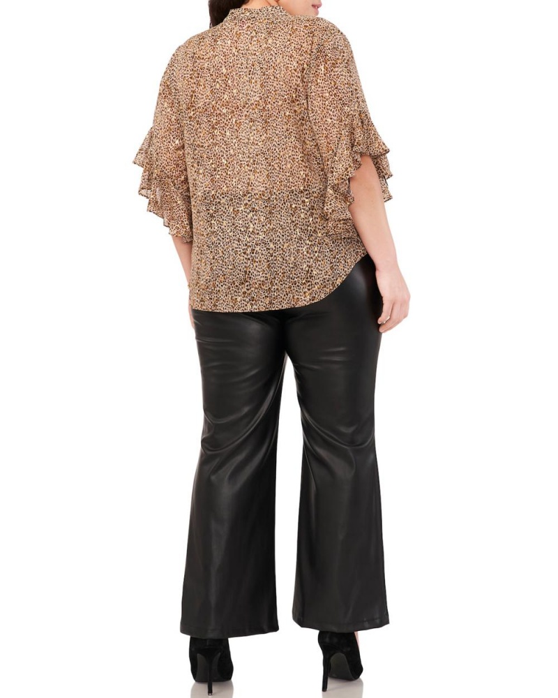 Vince Camuto Cheetah-Print Chiffon Flutter-Sleeve Bluzka Damske Hnede | WYSQ-40279