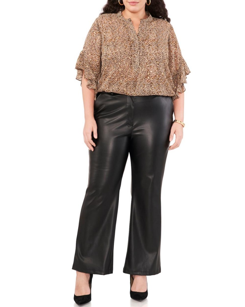Vince Camuto Cheetah-Print Chiffon Flutter-Sleeve Bluzka Damske Hnede | WYSQ-40279