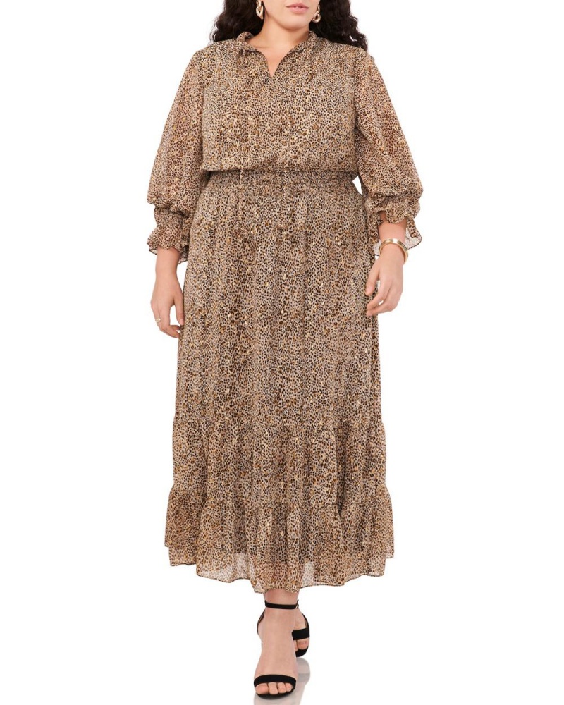 Vince Camuto Cheetah-Print Chiffon (Plus Size) Maxi Šaty Damske Hnede | VBYF-89475