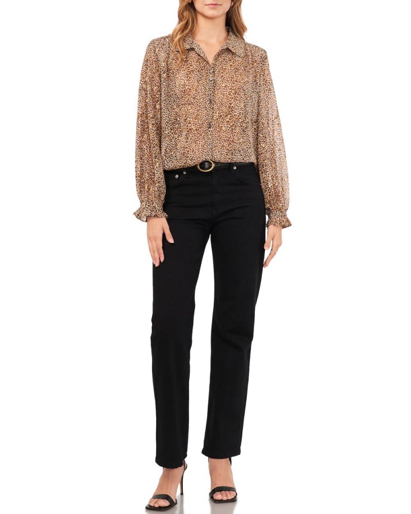 Vince Camuto Cheetah-Print Chiffon Shirt Kosela Damske Hnede | PIVG-82163
