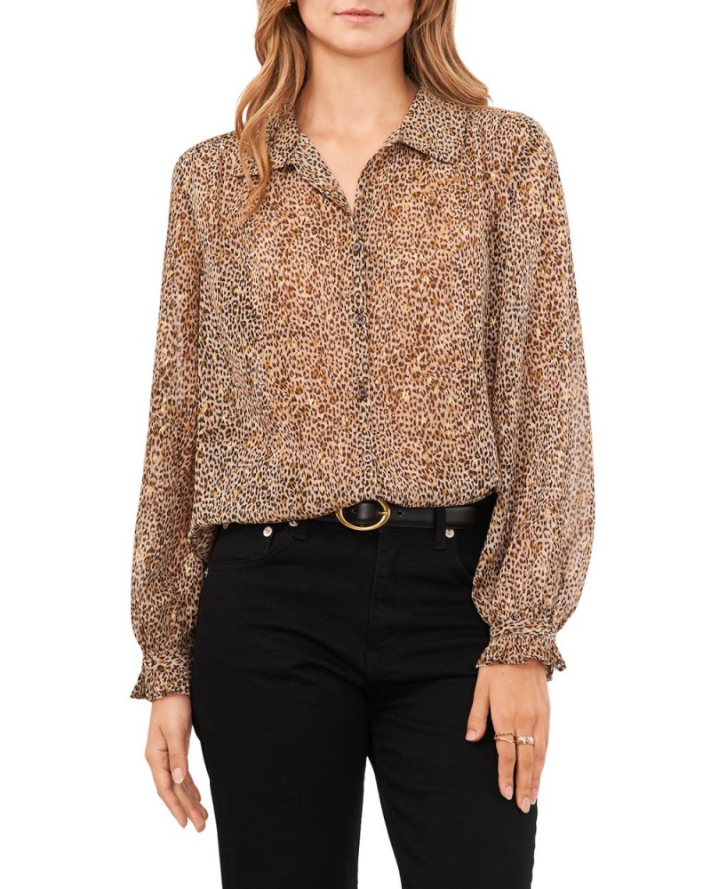 Vince Camuto Cheetah-Print Chiffon Shirt Kosela Damske Hnede | PIVG-82163