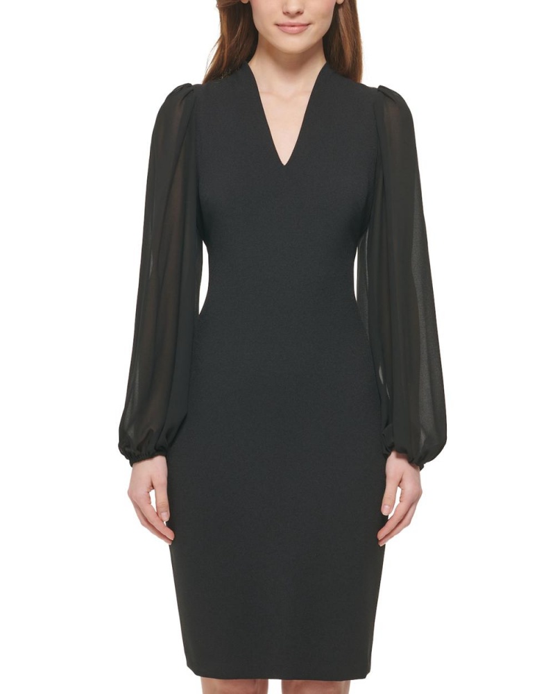 Vince Camuto Chiffon-Sleeve Sheath Mini Šaty Damske Čierne | JQVT-63450