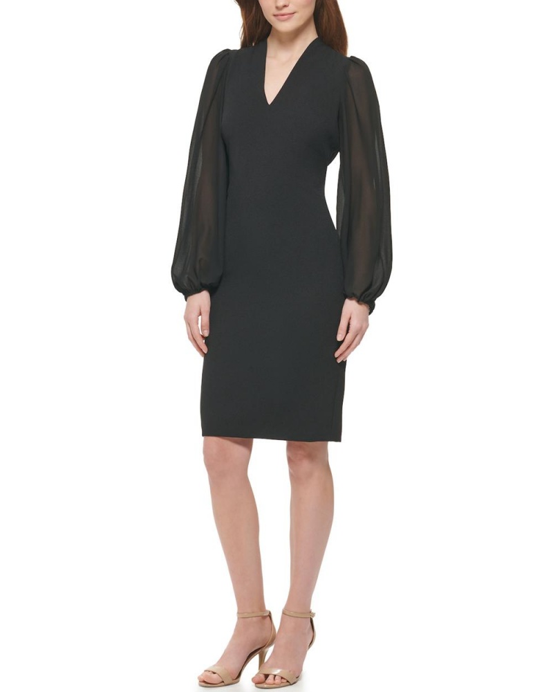 Vince Camuto Chiffon-Sleeve Sheath Mini Šaty Damske Čierne | JQVT-63450