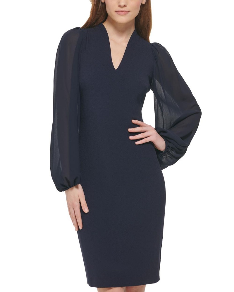 Vince Camuto Chiffon-Sleeve Sheath Mini Šaty Damske Námornícka Modrá | WPIA-02189