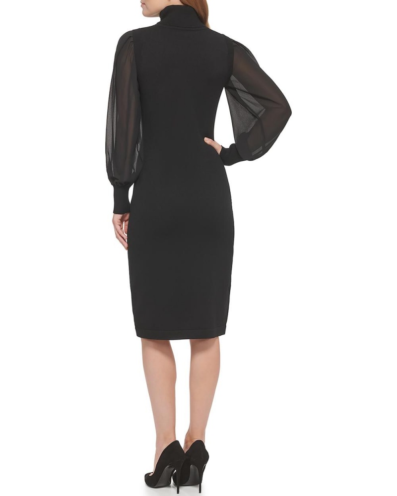Vince Camuto Chiffon-Sleeve Turtleneck Mini Šaty Damske Čierne | KHGU-31620