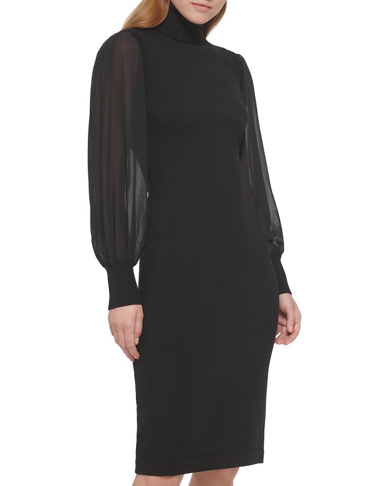 Vince Camuto Chiffon-Sleeve Turtleneck Mini Šaty Damske Čierne | KHGU-31620