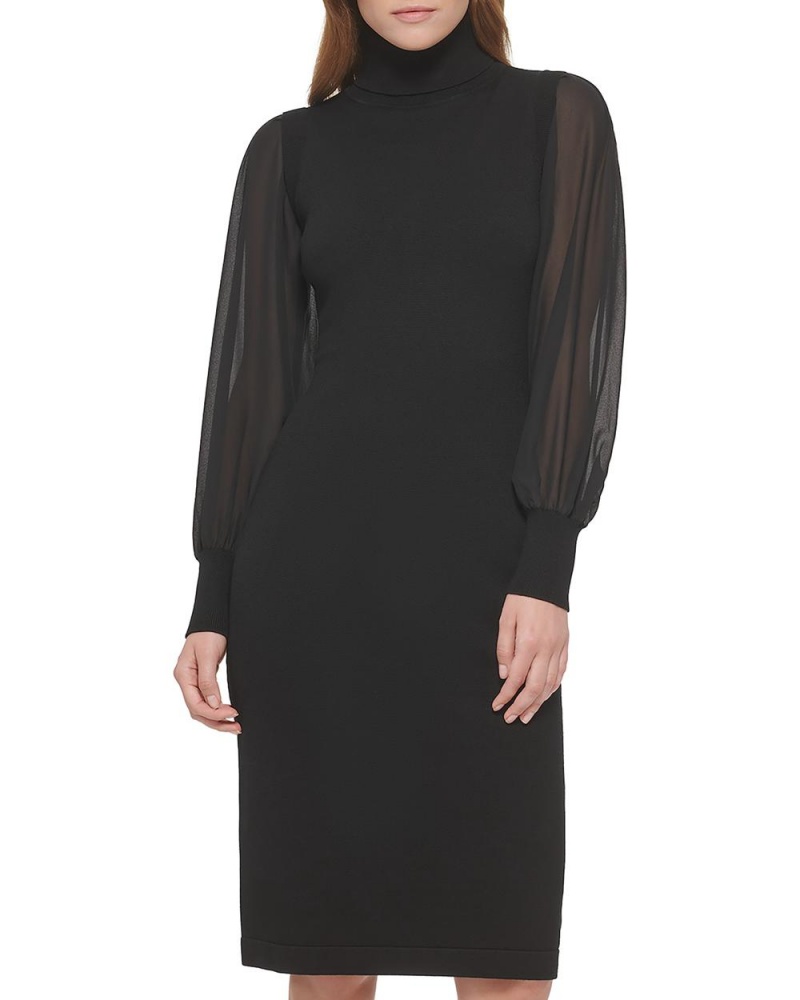 Vince Camuto Chiffon-Sleeve Turtleneck Mini Šaty Damske Čierne | KHGU-31620