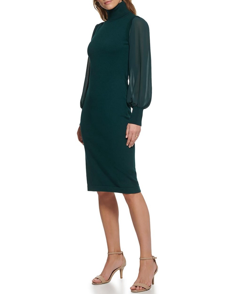 Vince Camuto Chiffon-Sleeve Turtleneck Mini Šaty Damske Zelene | IGEM-63485