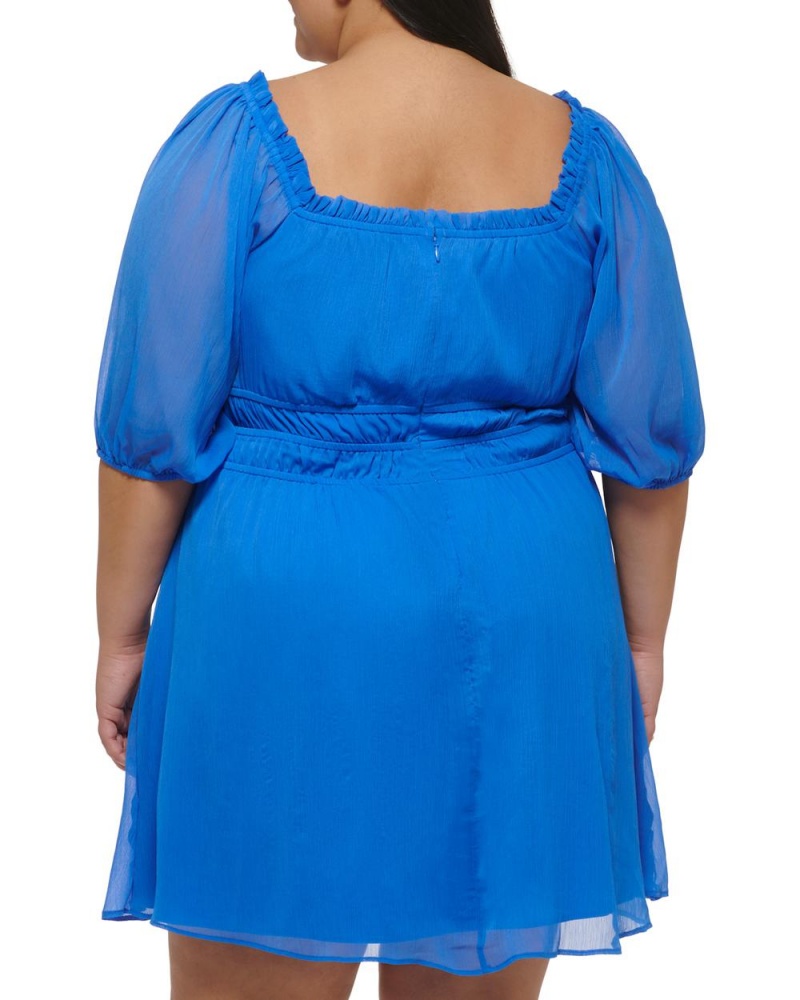 Vince Camuto Chiffon Ruffled-Neckline Fit-And-Flare(Plus Size) Maxi Šaty Damske Modre | FROA-34709